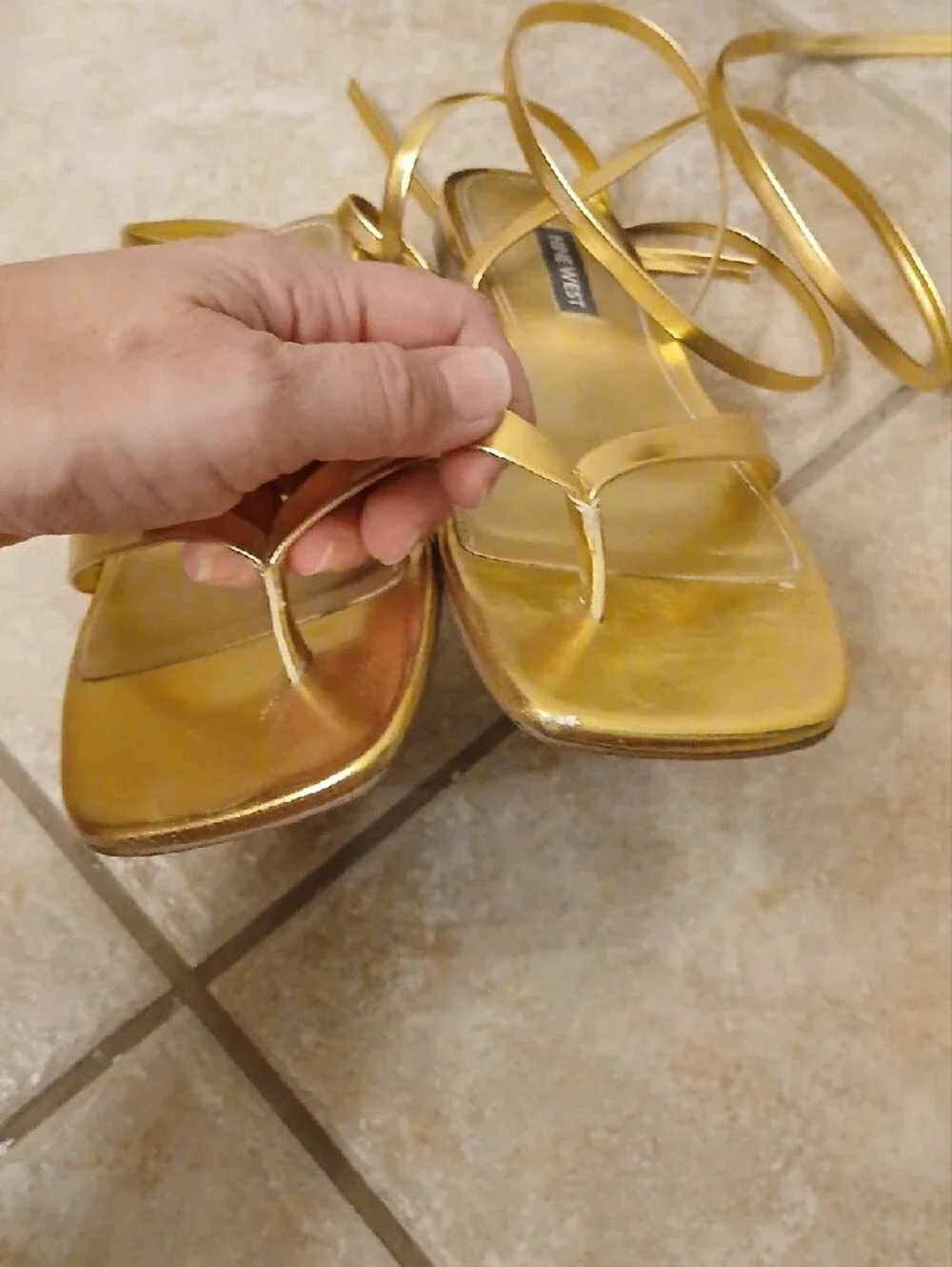 Nine West Metallic Gold Lace-Up Strappy Sandals